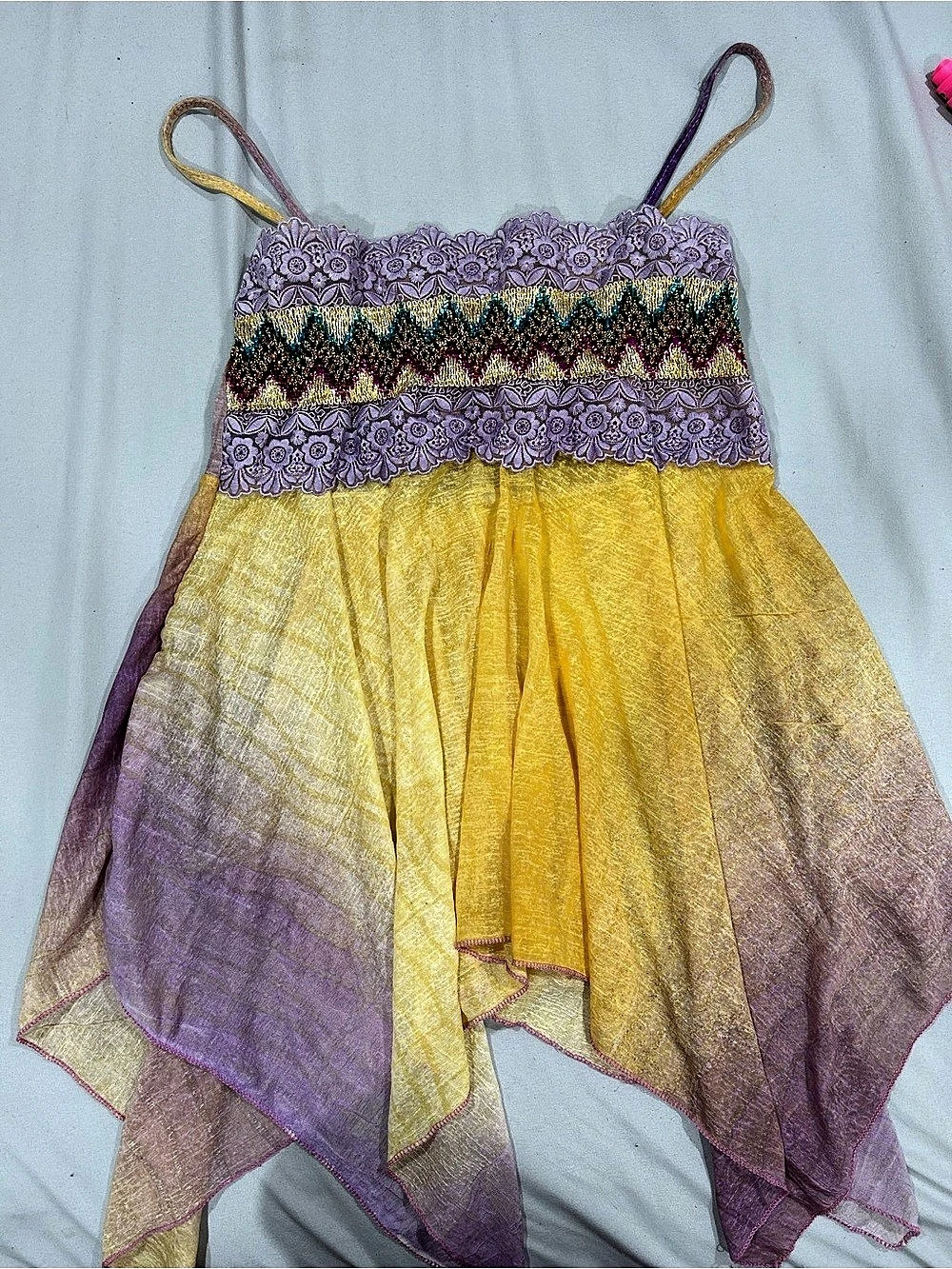 Yellow & Purple Handkerchief Hem Tank